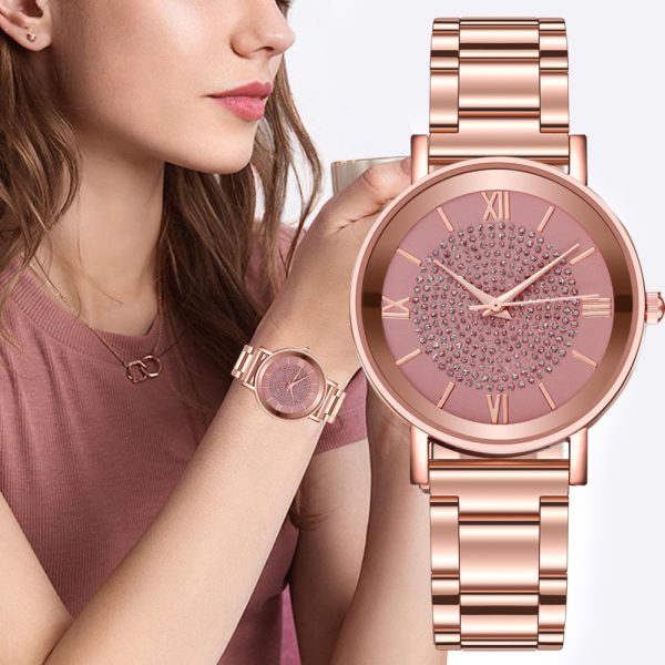 Ladies Watch Rose Gold Luxury Diamond Magnetic Bracket Wristwatch for Women