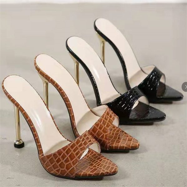 Snake Print Open Toe Pointed High Heel Sandals And Slippers Women