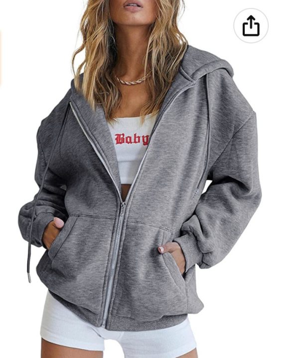 Cute hoodies for women, teen girls autumn jacket oversized sweatshirt casual drawstring clothes zipper thick